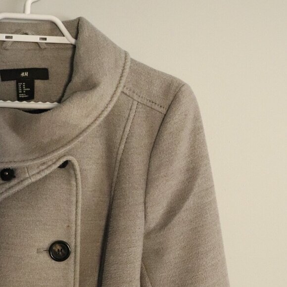 H&M Women's Grey Sz 10 Double-Breasted Lined Collared Long Sleeve Pocket Coat - Picture 6 of 15